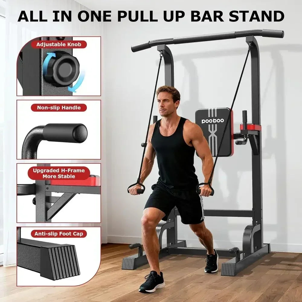 Adjustable Height Multi-Function Home Gym Pull Up Bar with Elastic Ropes, 450 lbs Capacity