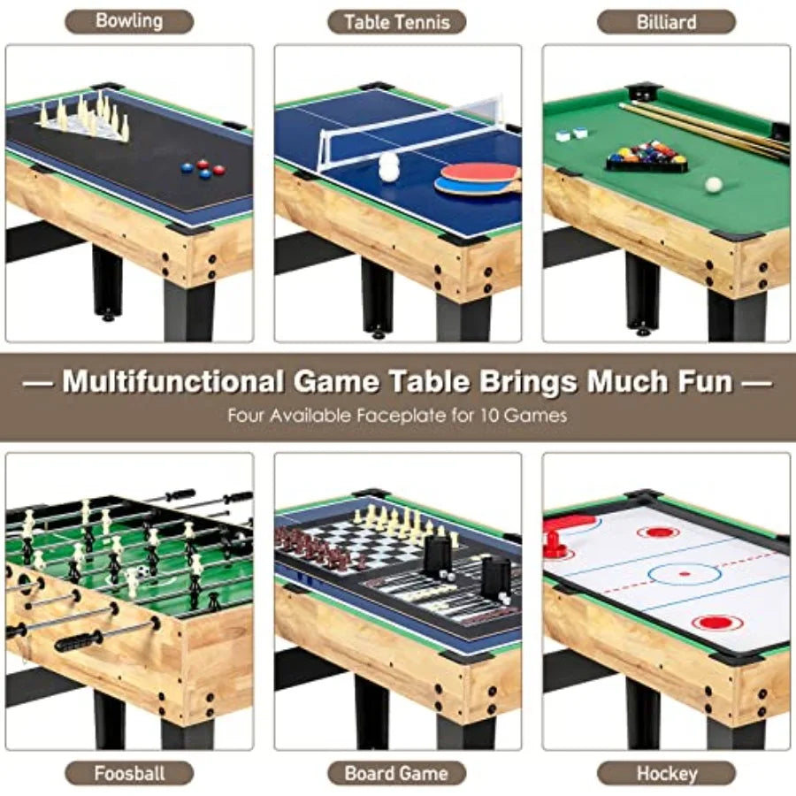 Multi Game Table 10 in 1 Board Gaming Table with Ping Pong Foosball Air Hockey Billiards Card Chess Checkers Shuffleboard Bowli