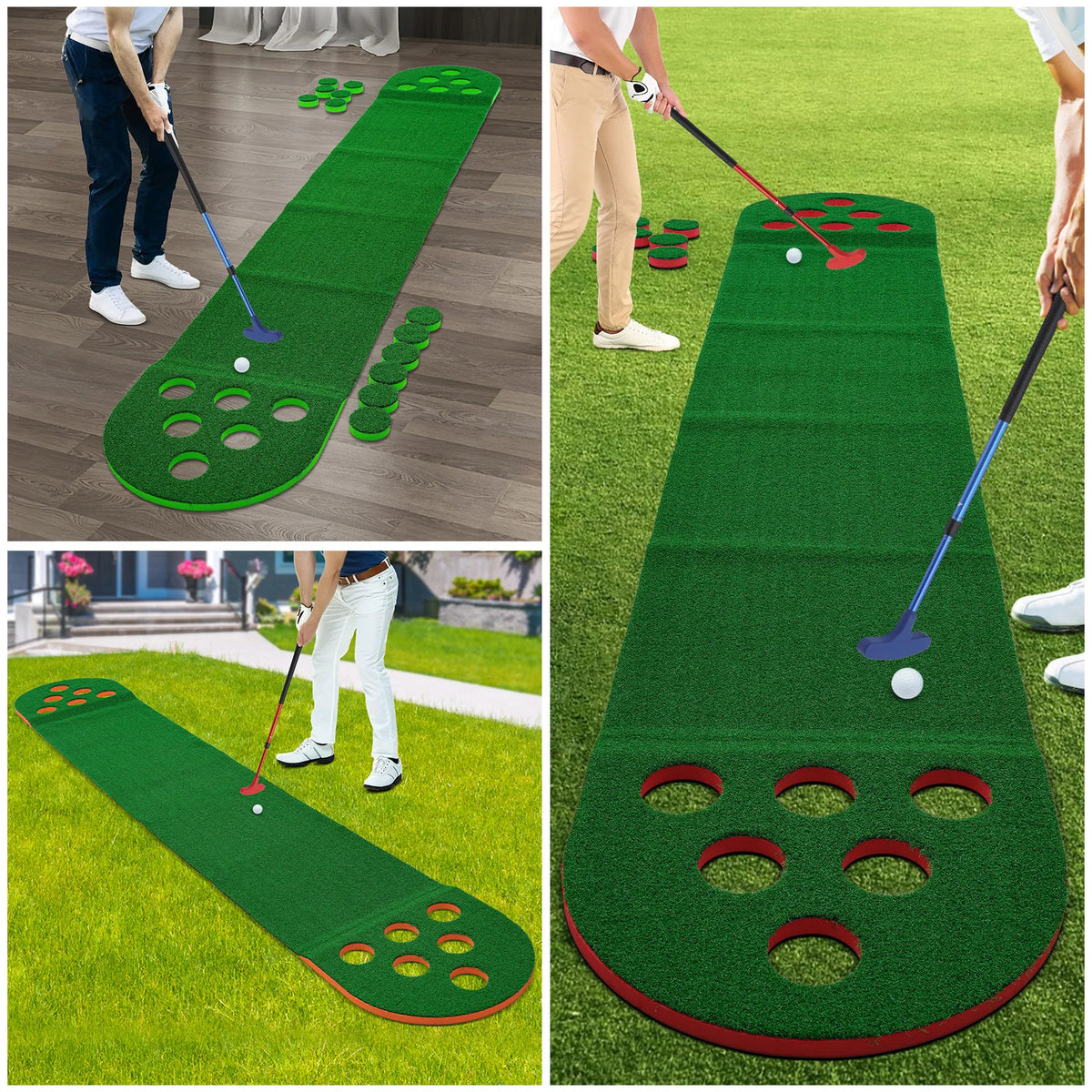 Miniature Golf Course - Green Base 118*19*1in Complete Set a Golf Course Mat, Two Golf Clubs and Two Golf Balls Different Difficulty Levels, Foldable Suitable for All Kinds of People Outdoor Play