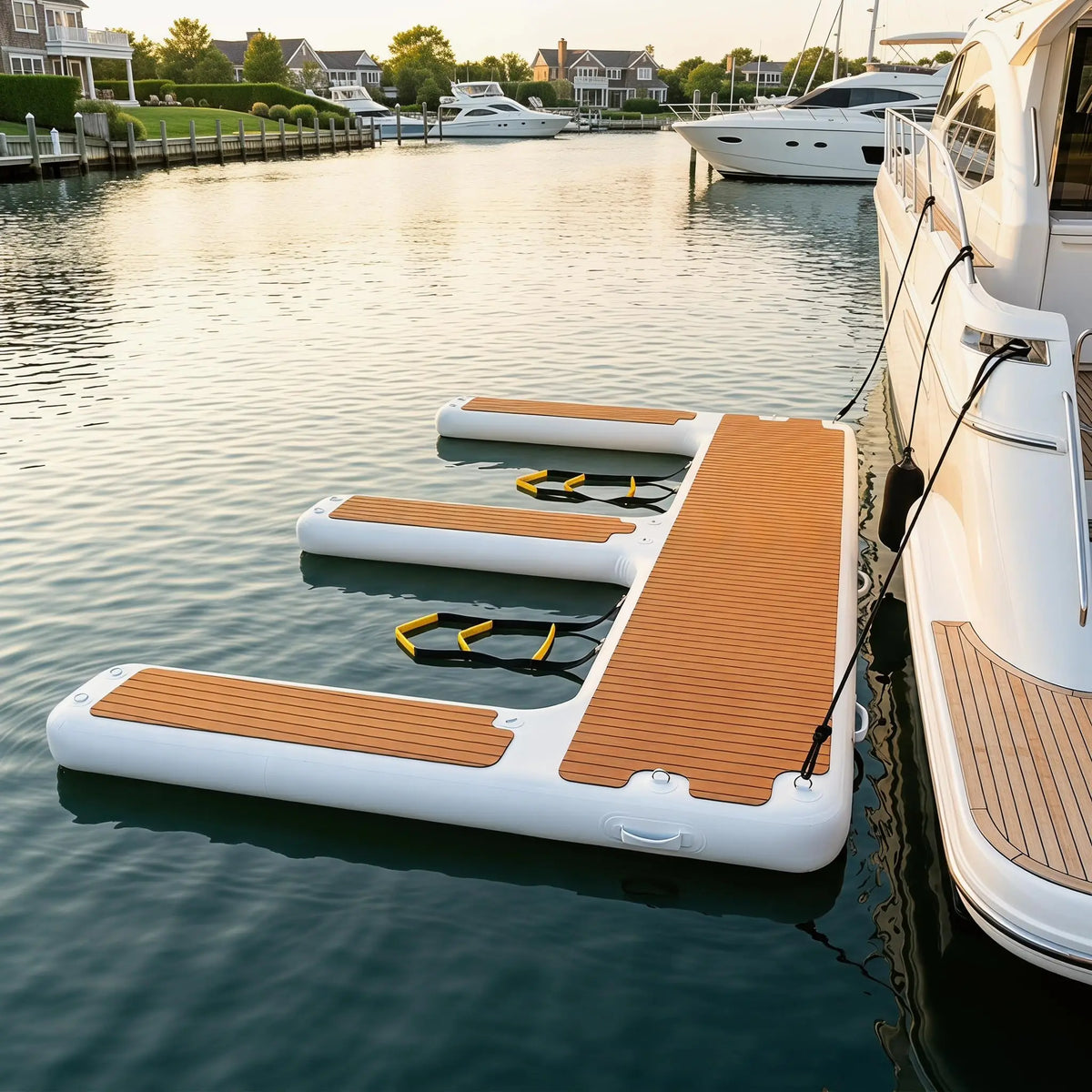 Inflatable Jet Ski Dock 13x10ft, E-Shaped Floating Platform, Thick PVC with Non-Slip EVA Deck for Boat, Ocean & Lake Use