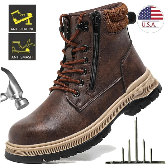 Waterproof Safety Boots Men Indestructible Steel Toe Work Boots Anti-smash Stab-resistant Safety Shoes Biker