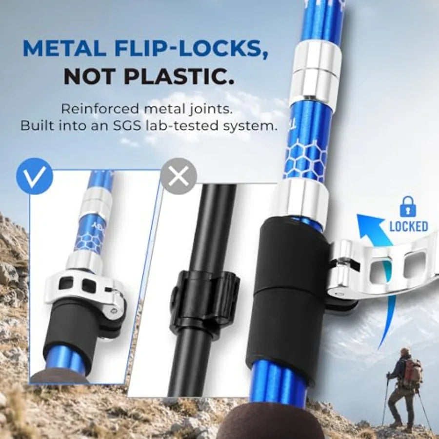 Trek-Z 2.0 Cork Trekking Pole Set - Hiking Poles Collapsible Lightweight Folding Walking Stick, 7075 Aluminum Collapsible Walki