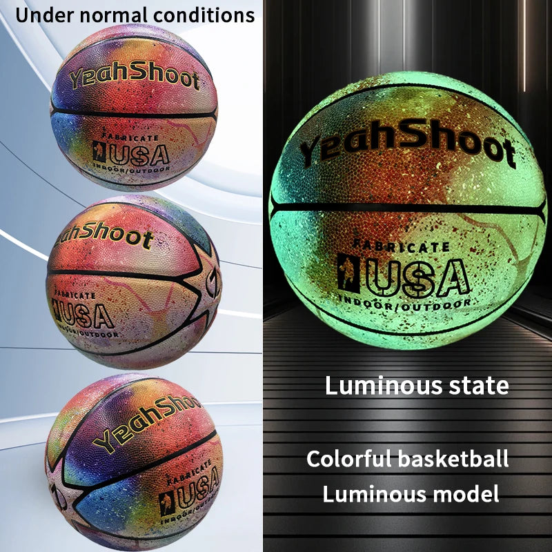 Glow in The Dark Basketball, Glowing Leather Luminous Basketball Ball Gift for Youth, Men, Women, Indoor-Outdoor Night Game