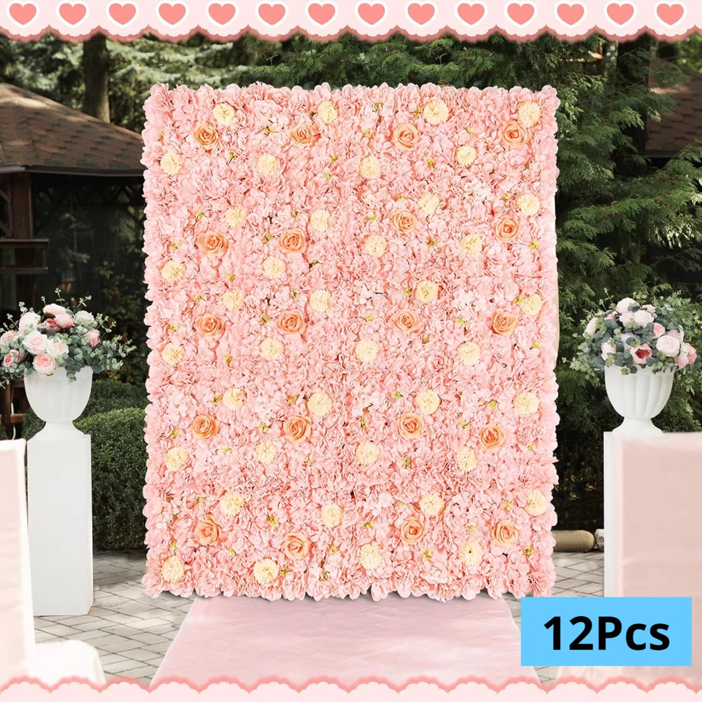 12 Pack 15 X 15 Inch Artificial White Roses Wall Decor, White Flower Panels Backdrops for Wedding Party Bridal Shower Corporate