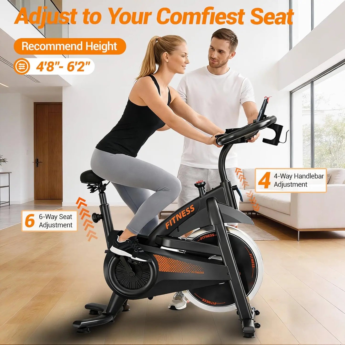 Silent Stationary Exercise Bike with App, 300 lb Capacity, Adjustable Seat & Handlebar for Home Workouts