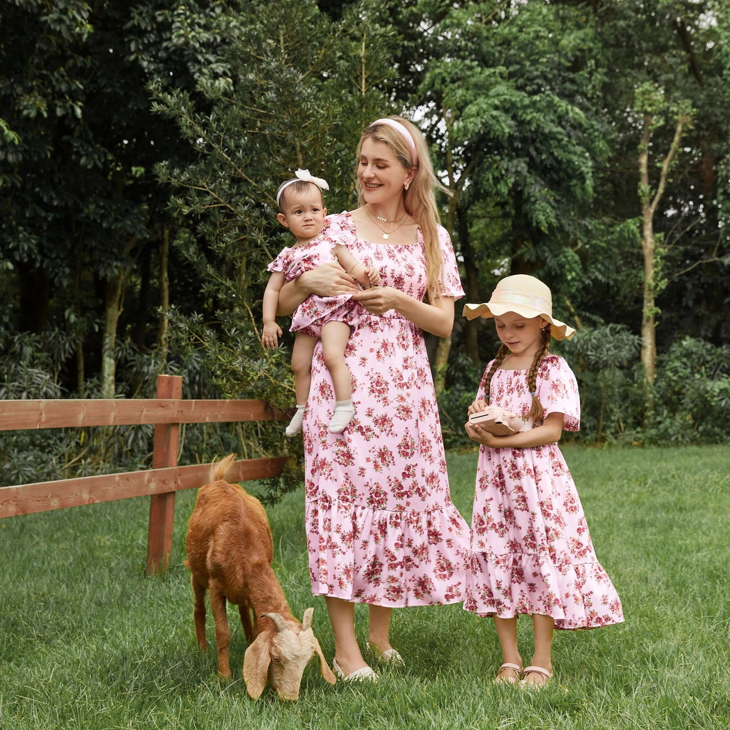 Family Matching Pink Floral Square Neck Dress - Mother Daughter Toddler Girl Outfit New Arrival