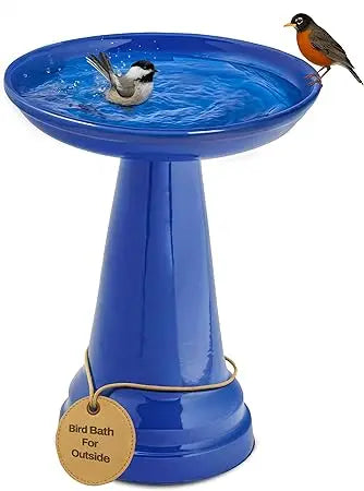 wdOhio Stoneware Bird Bath, Pedestal Bird Bath, Stable Locking Top, Weather-Resistant Ceramic Clay, Glazed Finish
