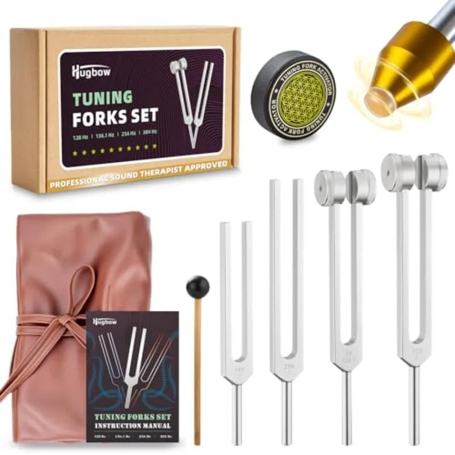 Tuning Forks for Healing 4 PCS Aluminum Alloy Tuning Fork 128Hz 136.1Hz 256Hz 384Hz Hockey Puck Activator and Feet Chain Weight