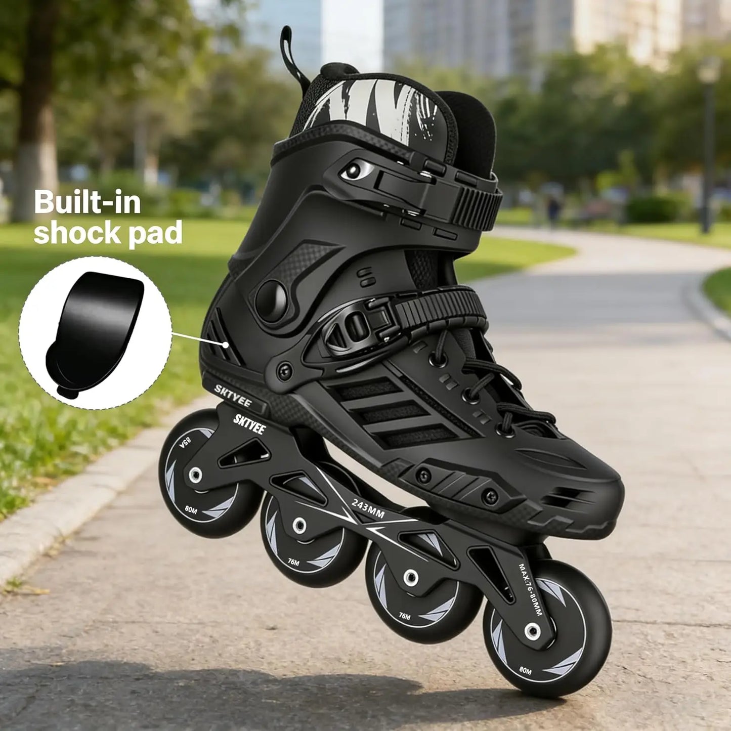 High-Performance Inline Skates for Adults, 85A PU Wheels, Washable Liner, Black - Ideal for Outdoor Fitness & Beginners