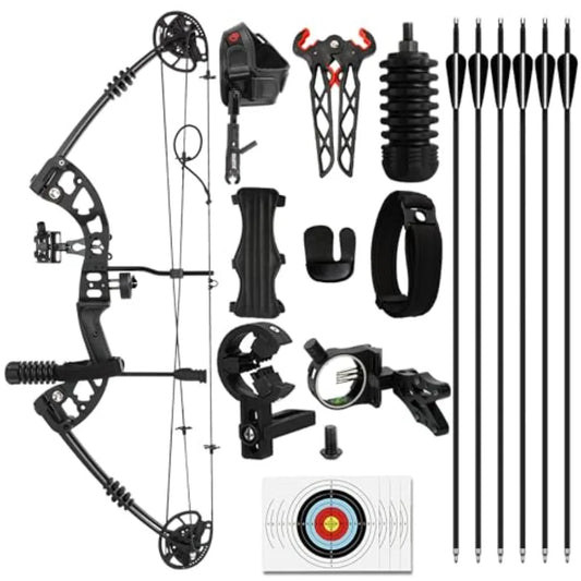 Compound Bow Kit for Outdoor Use Target Practice, Carbon Arrows Included, Adjustable 30-70lbs, Black with Durable Aluminum Allo