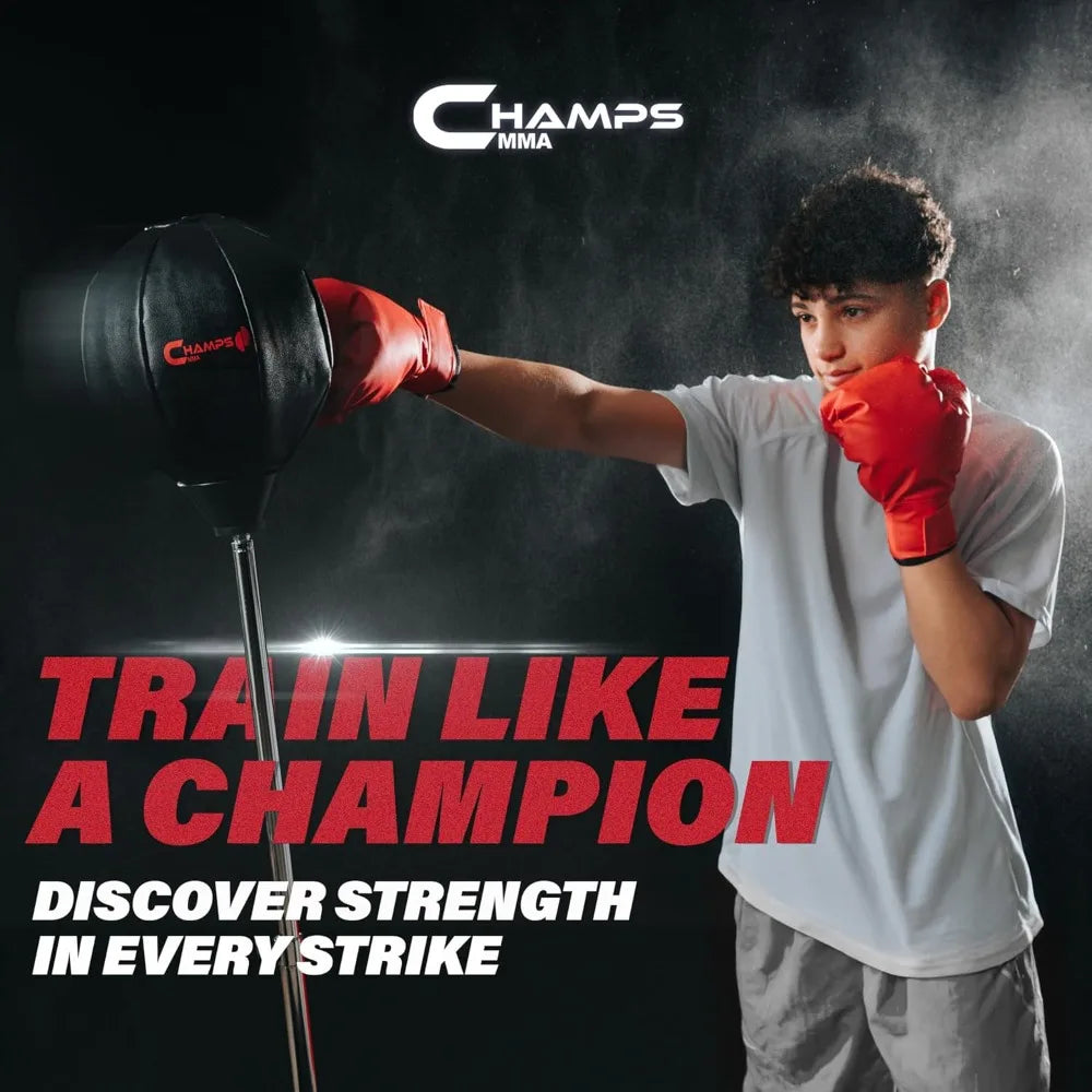 Champs MMA Punching Bag for Kids with Stand | Freestanding Reflex Bag Dummy | Adjustable Height Punch Bag Stand with Gloves