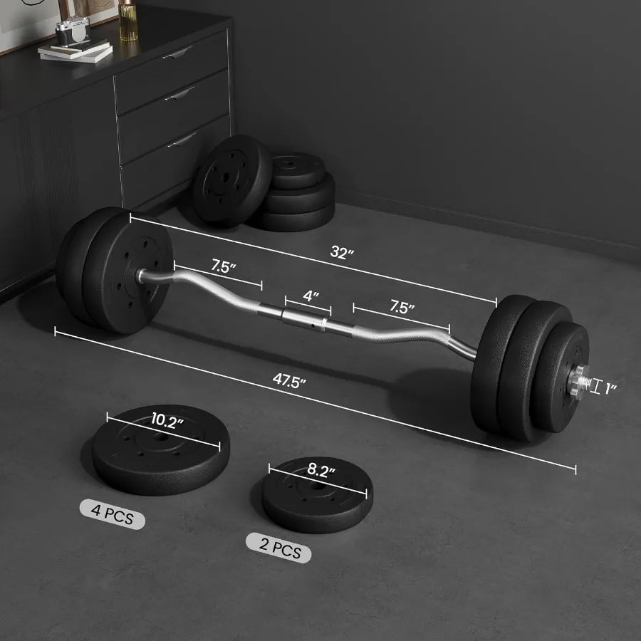 Curl Bar with Weights Adjustable W-Shaped Barbell Home Gym Set