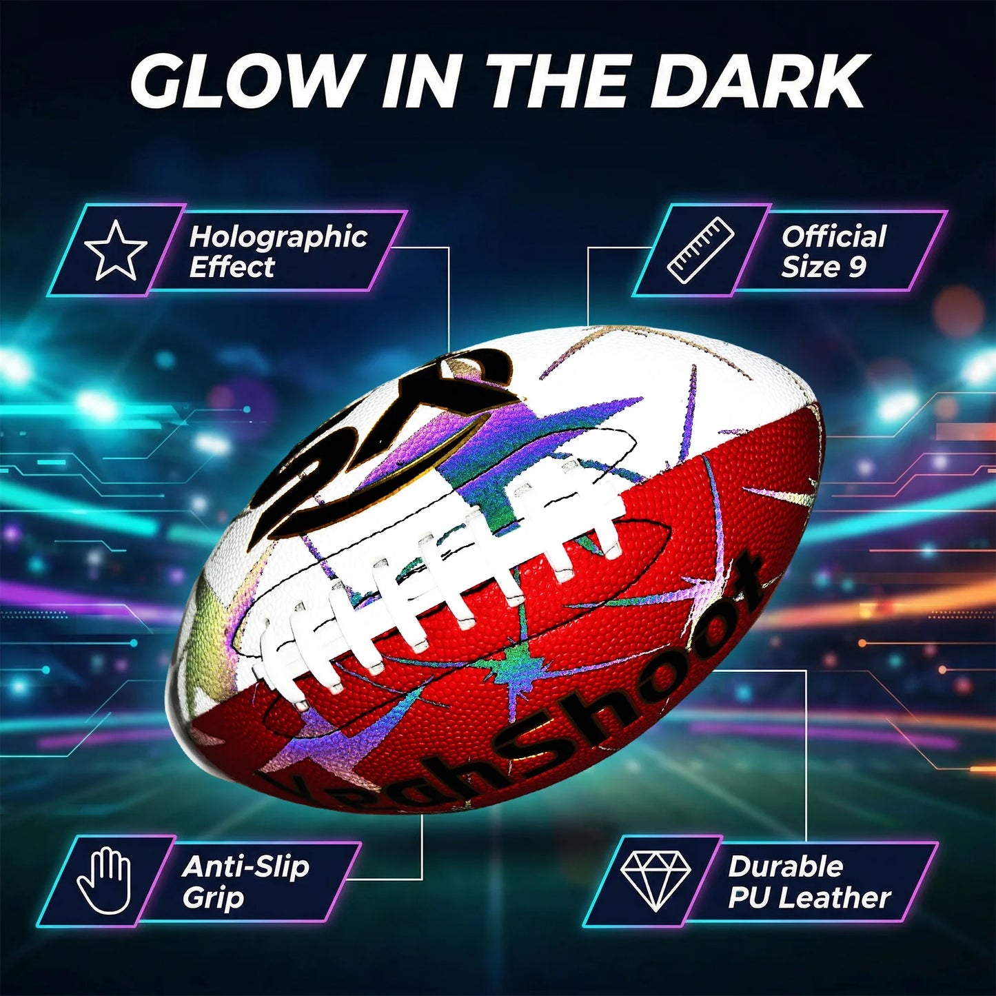 Holographic Reflective Football - Maximize Night Visibility with Glow in The Dark Tech, Size 9 Cool Luminous American Football