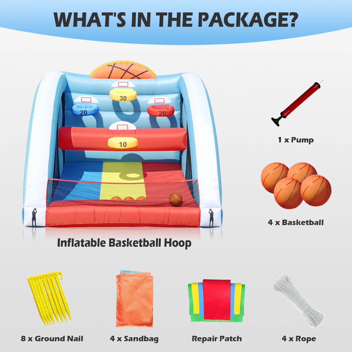 Inflatable Basketball Hoop Shot 10×10×10ft, Blow Up Inflatable Basketball Game with Balls, Air Blower, Inflatable Games for Outdoor Parties, Carnival Events, Lawn Games