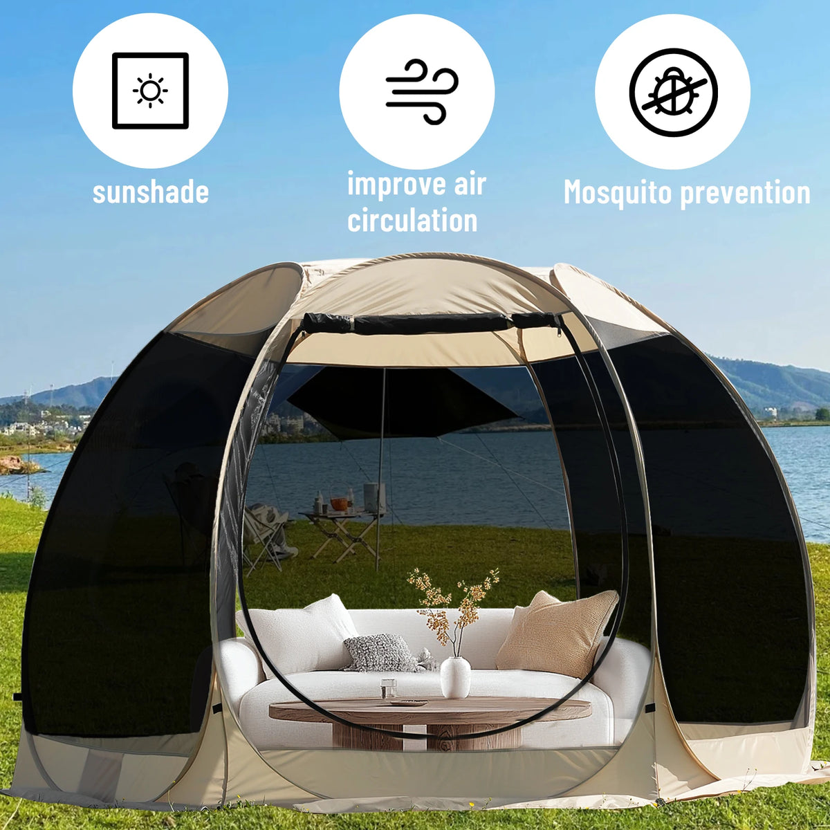 PAKICETUS Pop Up Screen Tent 4-6 Person, 360° Panoramic Breathable Mesh Instant Setup Ventilated Screen House Tent for Summer Autumn Camping Patio Backyard Picnic
