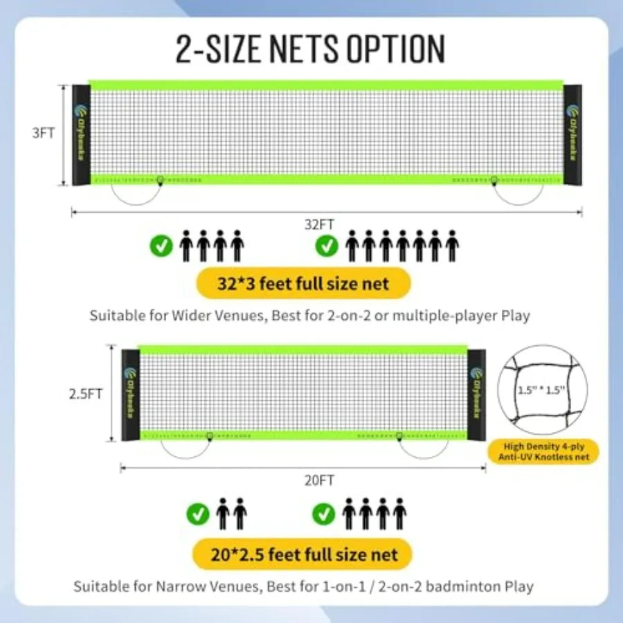 Portable Volleyball and Badminton Combo Net Set for Backyard Beach with 2 Nets 20ft and 32ft,Adjustable Poles, PU Volleyball, A