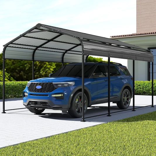 10x15FT Metal Carport, Heavy Duty Frame with Updated Galvanized Steel Roof, Enhanced Base, Outdoor Garage Car, Customized