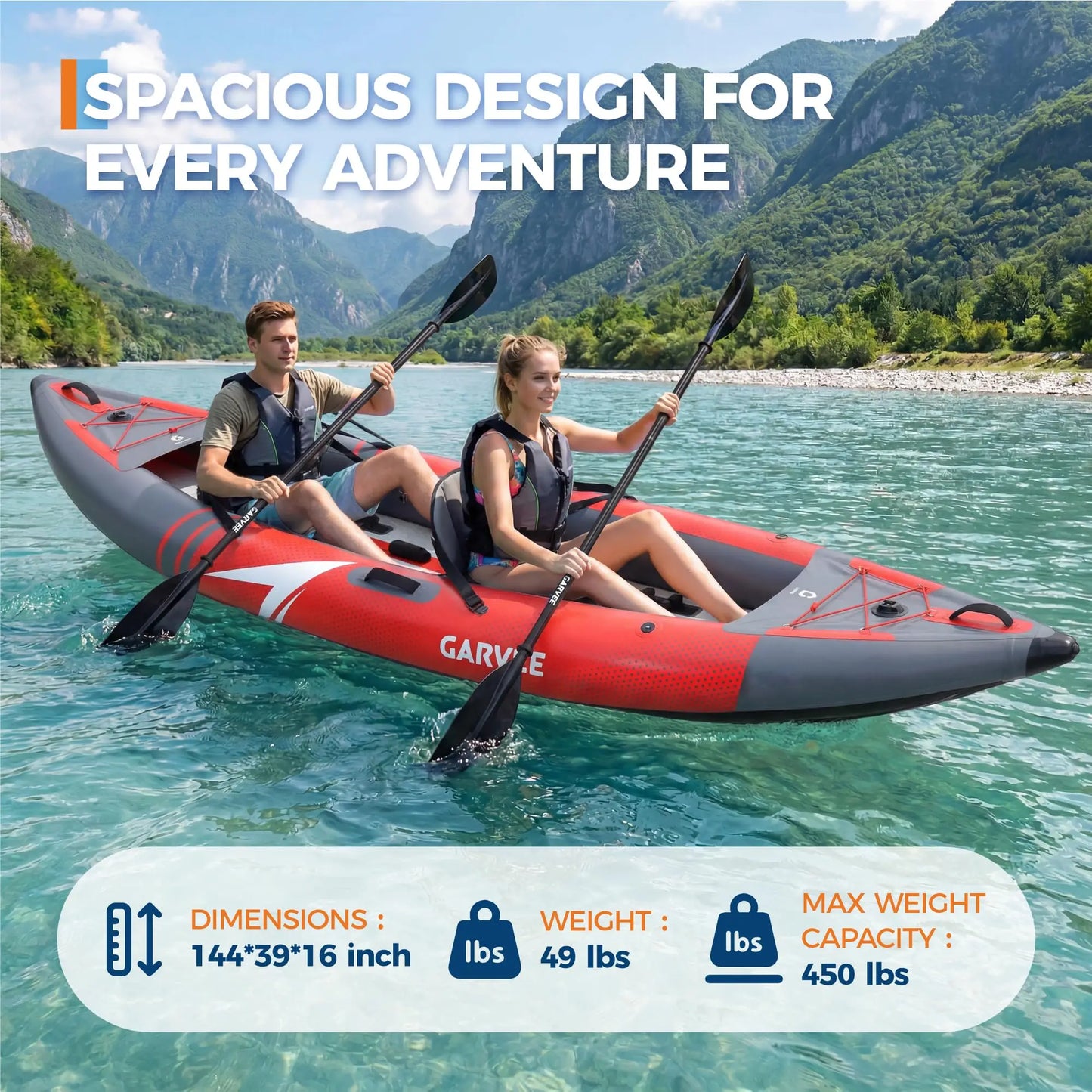 12.5FT 2 Person Inflatable Kayak Fishing Touring Boat Portable Canoe Heavy Duty PVC With Seats Paddles Pump