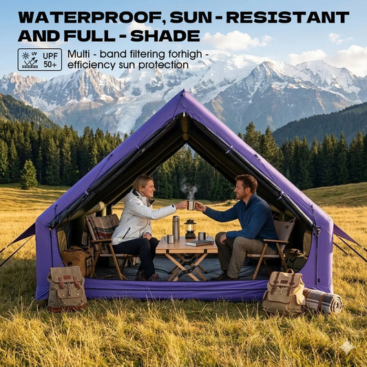 Inflatable Camping Tent 6-8 Person,4 Season Sunproof Waterproof Blow up Tent with Hand Pump,Oxford Air Tent with AC Vent