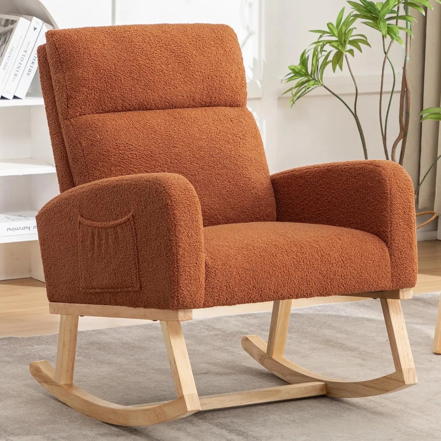 Rocking Chair Nursery, Sherpa Nursing Rocking Armchair for Mom Nursery Morden Rocker Chair with High Backrest, Customized
