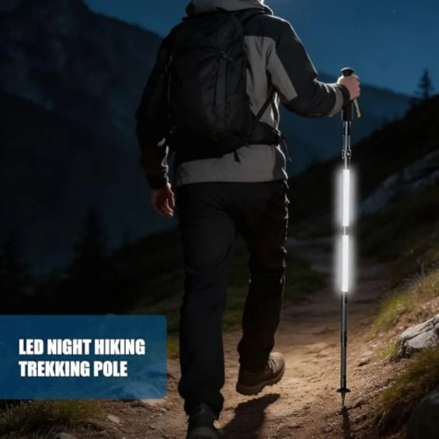 12-in-1 LED Walking Stick with Light, 7-Section Adjustable Hiking Pole Up to 48in, Collapsible Trekking Pole for Camping Night