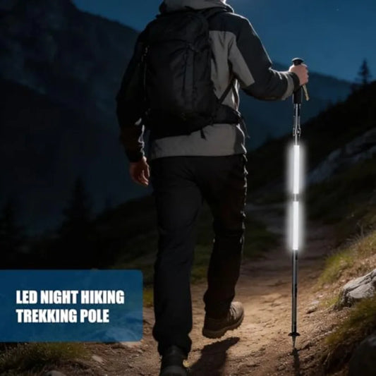 12-in-1 LED Walking Stick with Light, 7-Section Adjustable Hiking Pole Up to 48in, Collapsible Trekking Pole for Camping Night