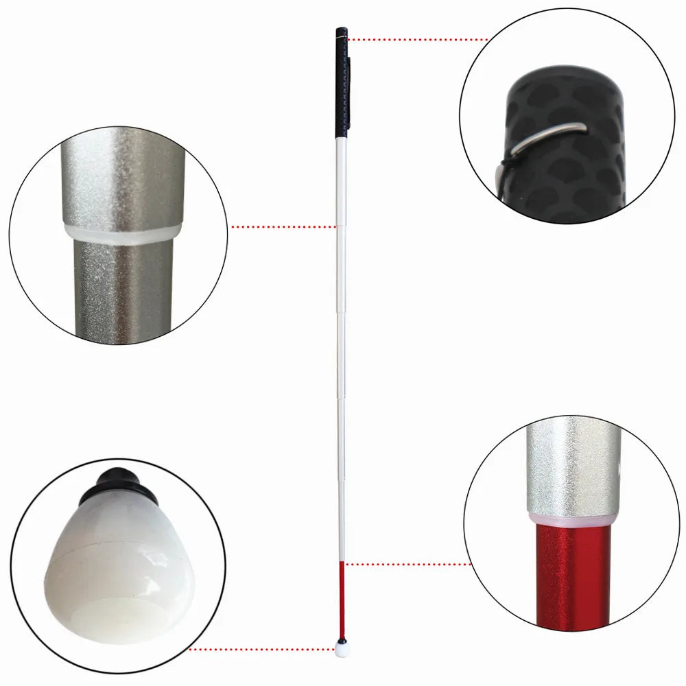 7 Sections Telescopic Aluminum Guide Cane Portable Walking Stick for the Blind Length 150cm 59 inches