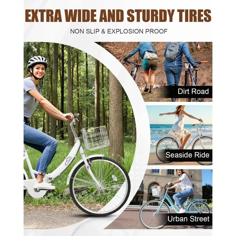 24-26 Inch Adjustable Beach Cruiser Bike with 7-Speed, Lock, Comfortable Seat, Basket, and Ergonomic Handlebars for Adults