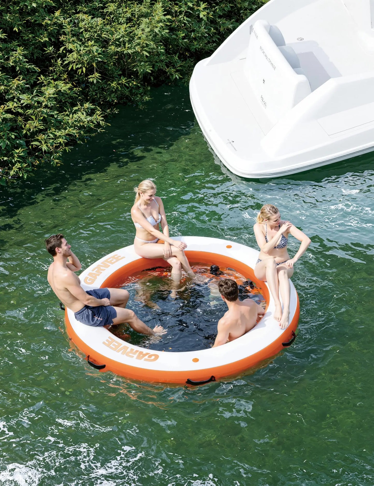 Inflatable Floating Dock, 7.87×7.87 ft Round Water Hammock Heavy Duty PVC Floatable Island Platform For Pool Lake