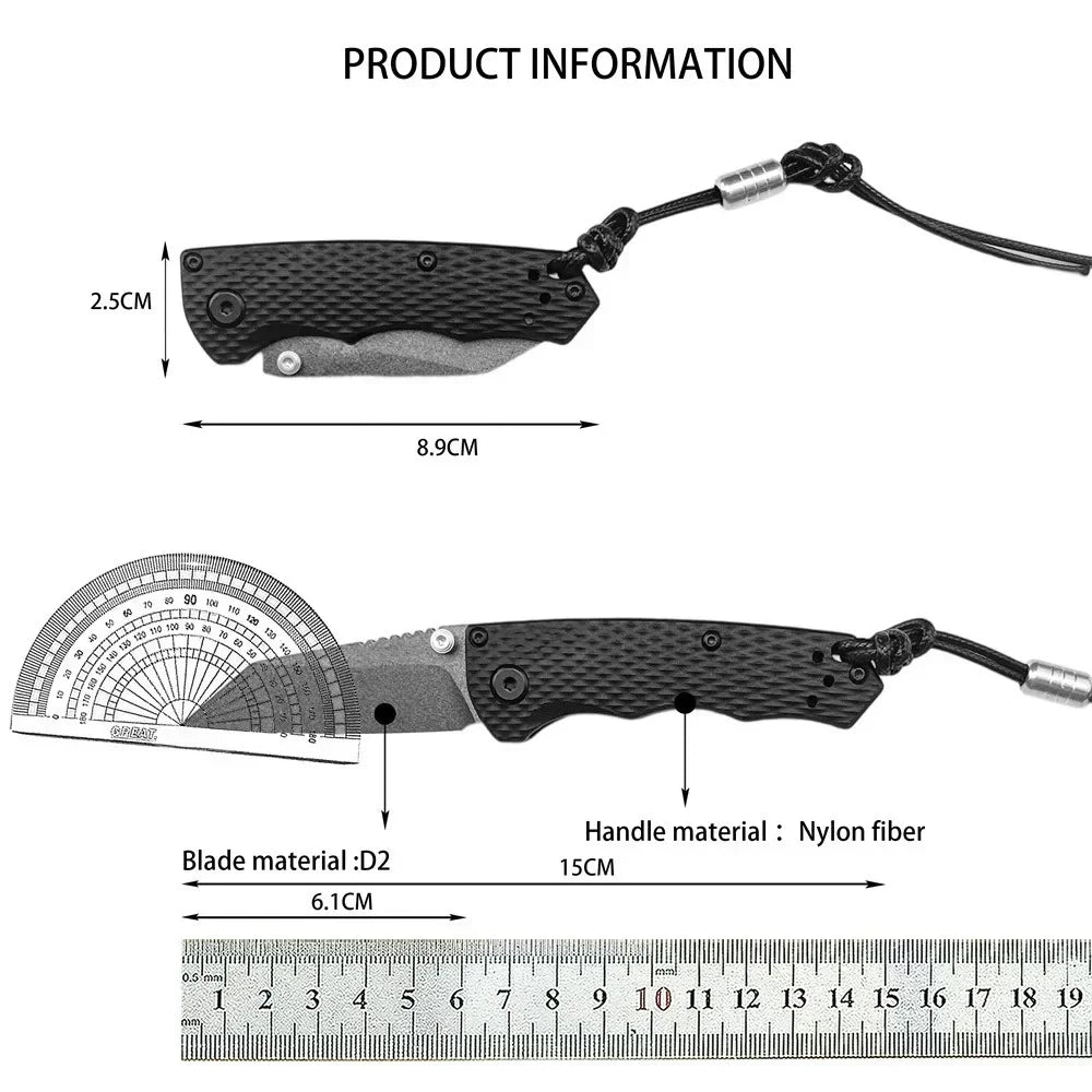 New Hiking and Camping Folding Knife with D2 Blade Portable Outdoor Fishing Knife Everyday Fruit Knife Featuring  Nylon Handle