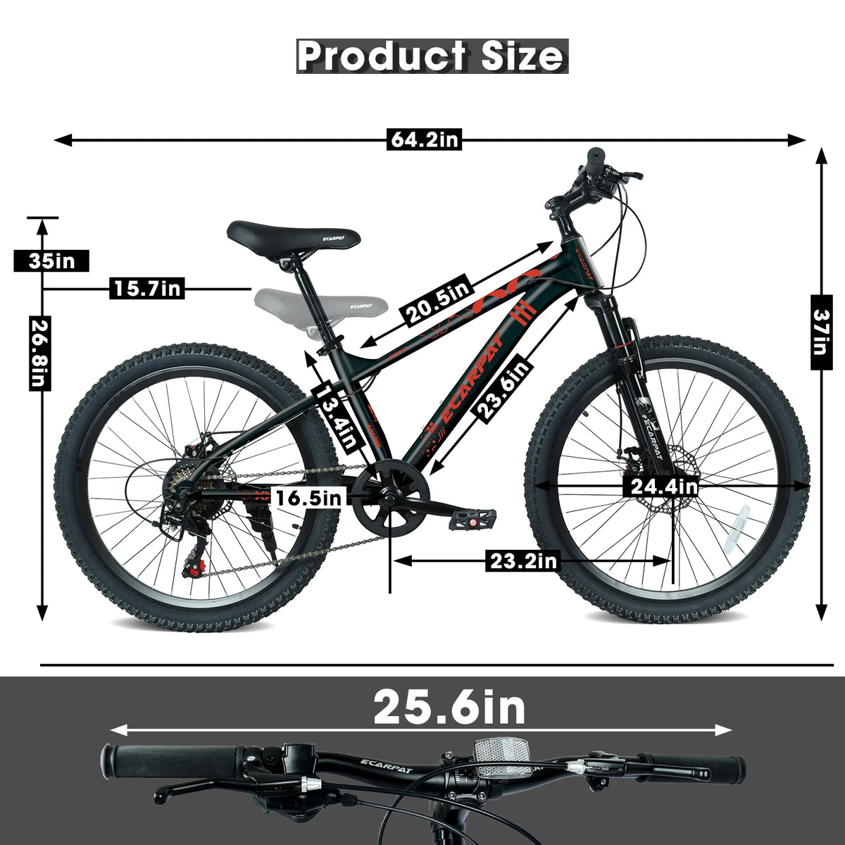 24/26 Inch Mountain Bike, 9-Speed Mountain Bicycle with Front Suspension and Dual Disc Brakes, Carbon Steel Frame MTB Bike for Teenagers Adult Men Women