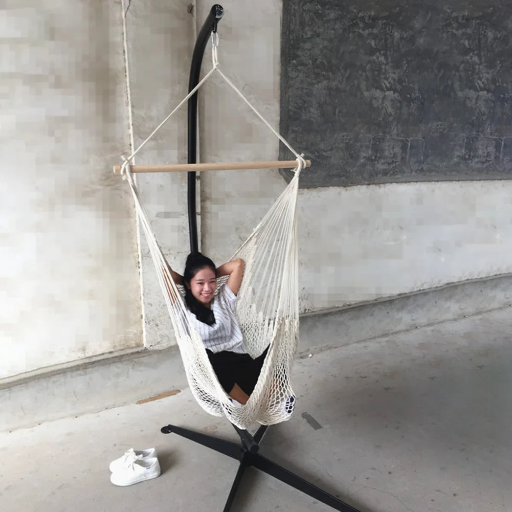 Large Cotton Rope Hammock Chair Natural White Swing Chair Durability for Courtyard Bedroom Necessary Outdoor Courtyard Tool