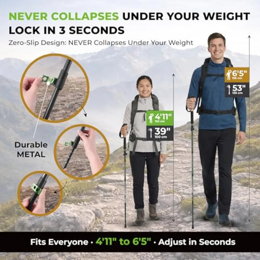 3K Carbon Fiber Trekking Poles 210g - Pair of Ultralight Hiking Poles with Cork Grips, Collapsible Telescopic Walking Sticks, M