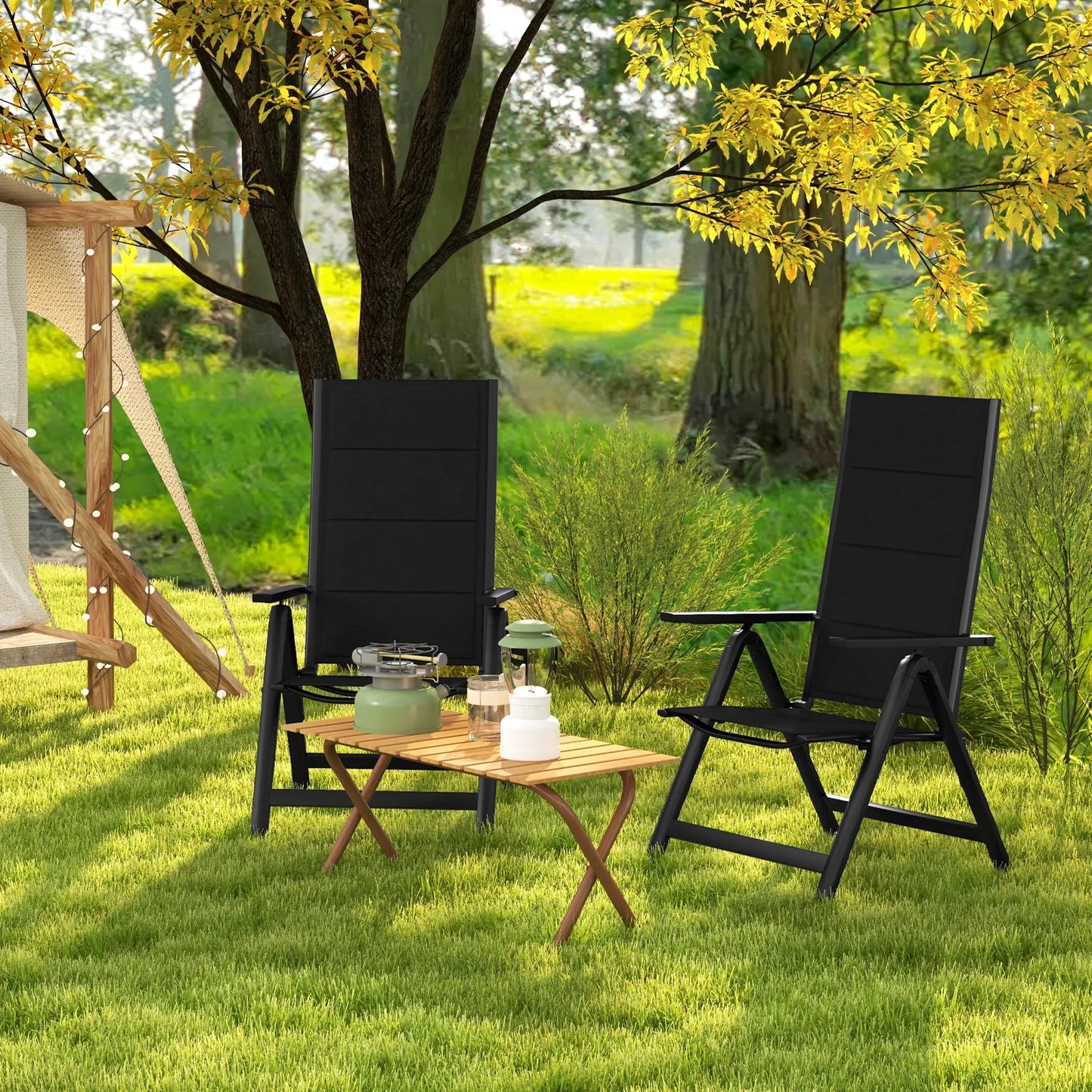 Patio Folding Chair Outdoor Chairs w/ Padded Seat, Adjustable Backrest