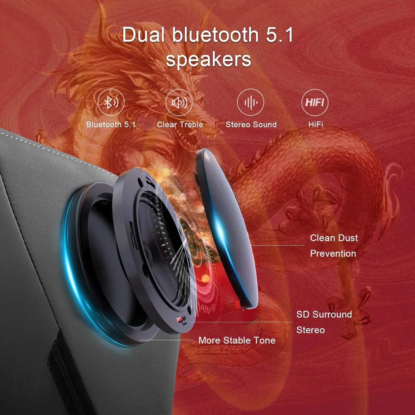 Gaming Chair with Bluetooth Speakers and Footrest, Dragon Series Video Game Chairs, Heavy Duty Ergonomic Chairs