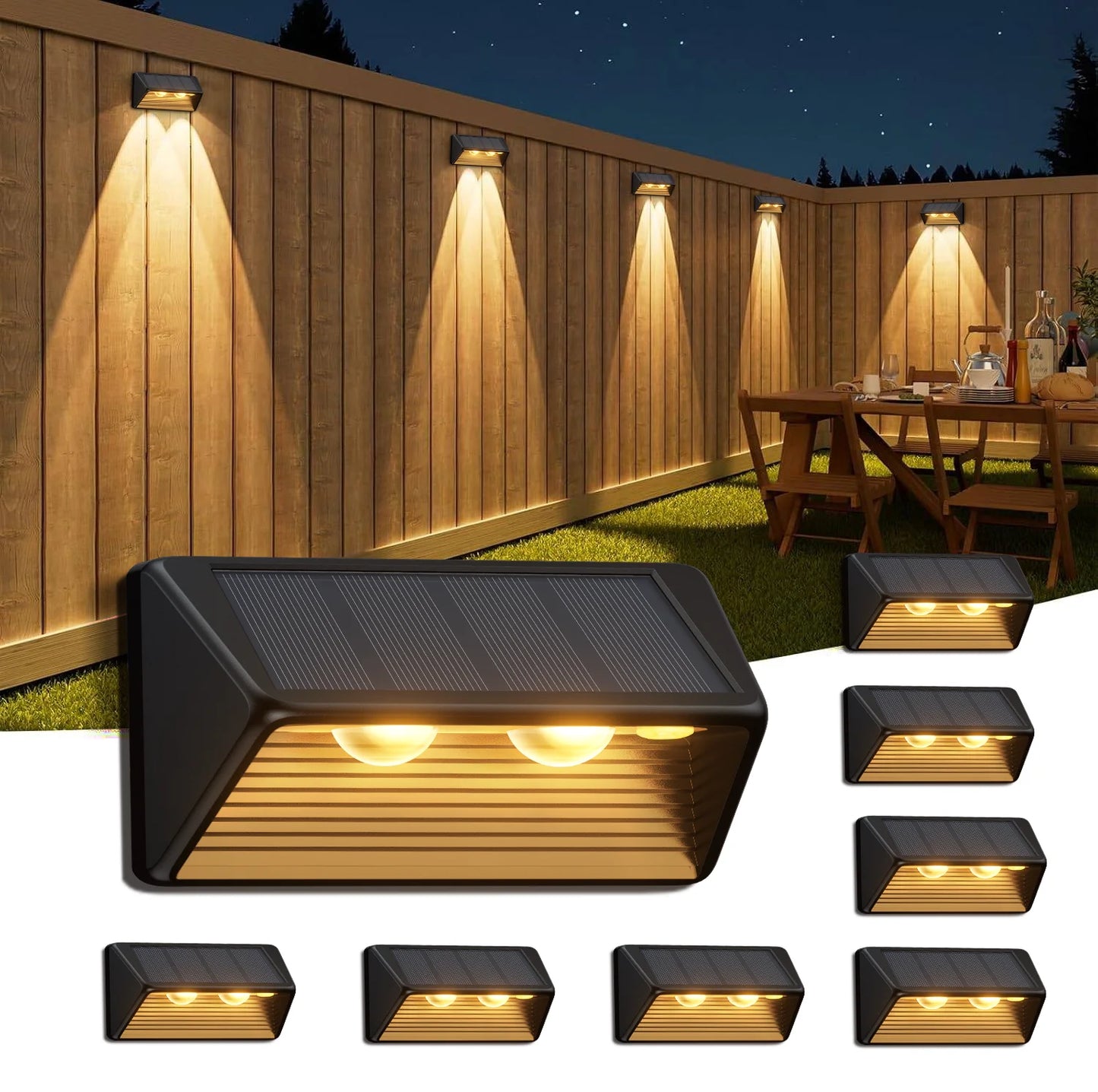4/8/12-Pack Solar Fence/Step Lights, Cool/Warm White LED,  for Walls/Stairs/Yards/Pools