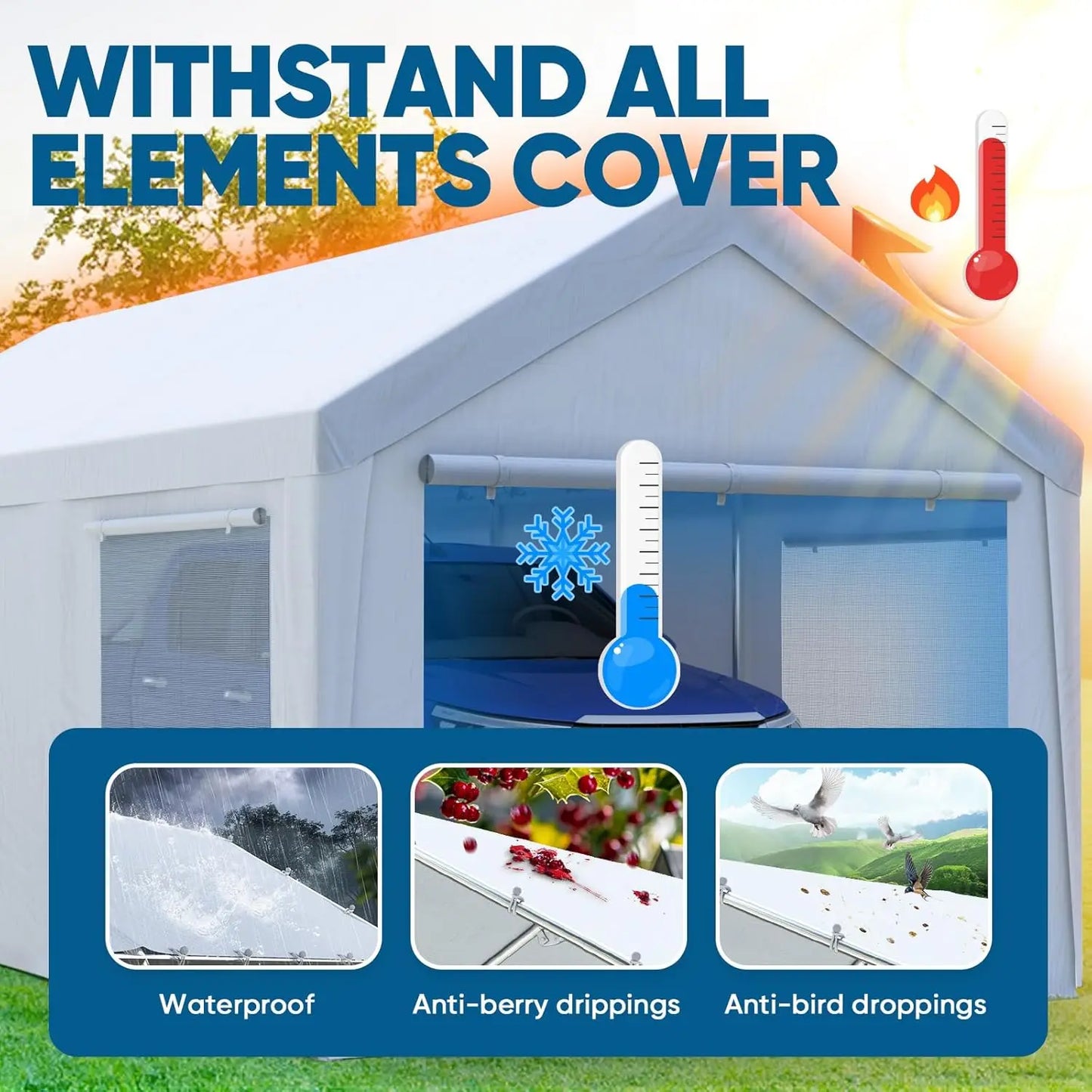 Upgraded 12x20 ft Heavy Duty Galvanized Carport - Reinforced Outdoor Garage Canopy Tent with Roll-up Ventilated, Customized