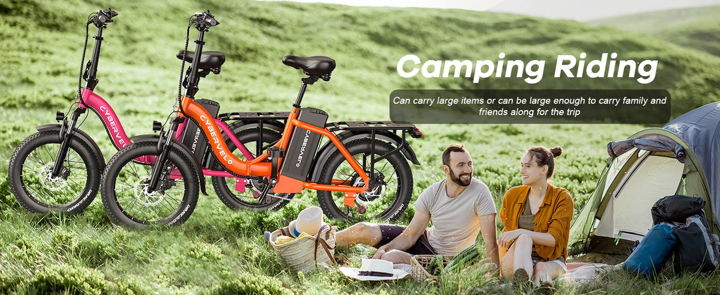 Cybervelo 1000W ebike for adults, 20A Large Removable Battery, Foldable Electric Bike, 20" Fat Tire bike for all Terrain Mars700
