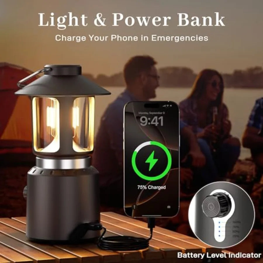 Camping Lantern Rechargeable Telescopic 8000mAh Retro Waterproof Camping Light Electric Lanterns for Power Outages Vintage Hurr
