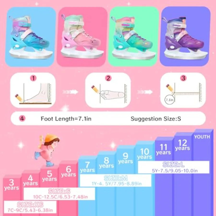 Adjustable Girls Ice Skates for - Ice Skating Shoes - Hockey Lace-Up Skates for Youth Beginners