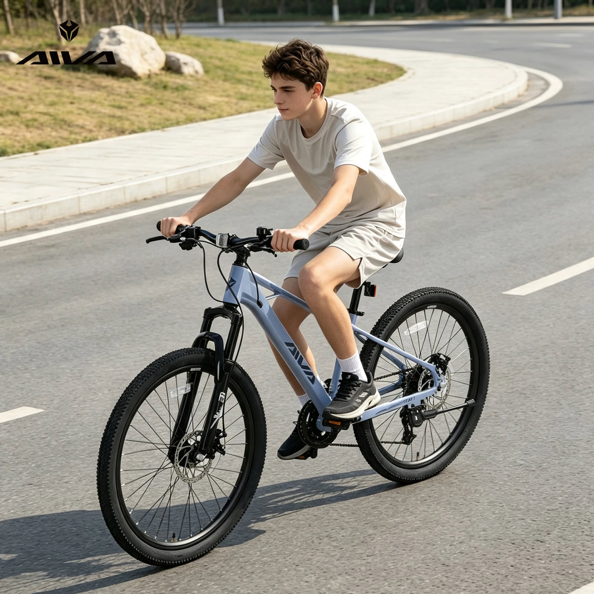 AIVA KNIGHT24 24 Inch Hardtail Mountain Bike, 7-Speed MTB, Bicycle for Teens & Adults, Lightweight Magnesium Frame, Suspension Fork, Front & Rear Disc Brakes