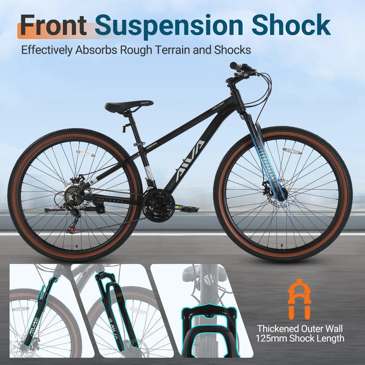 AIVA MT29FS 29 Inch Hardtail MTB, 21 Speed Mountain Bike, Adult Bicycle, Lightweight Aluminum Frame, Suspension Fork, Front & Rear Disc Brakes