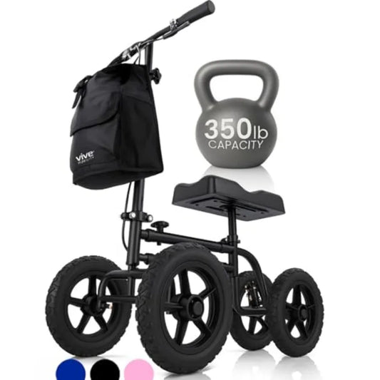 Vive Mobility All Terrain Knee Scooter Walker for Foot Injuries - Adult Broken Leg Crutch Cart Roller for Surgery Broken Foot A