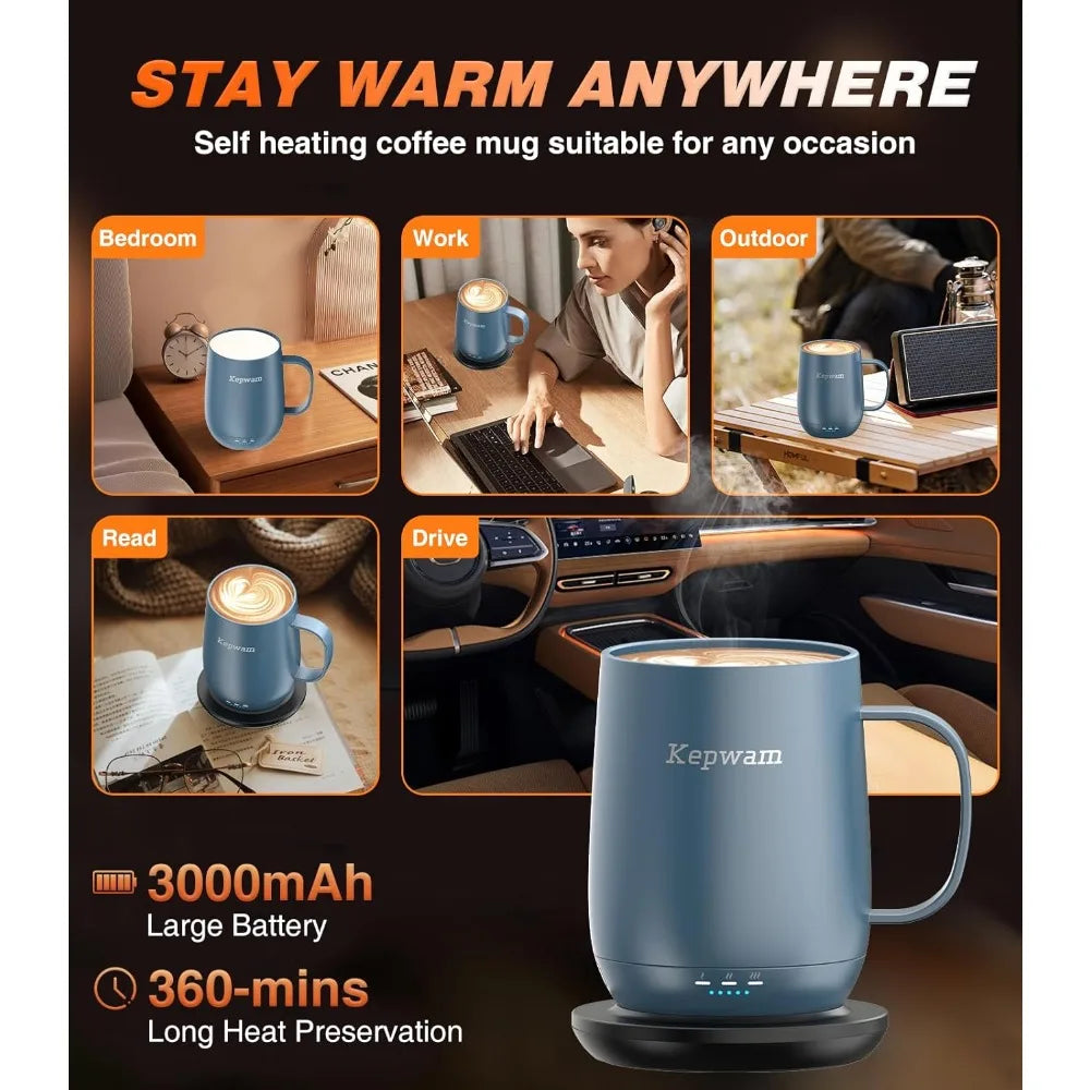 Self Heating Coffee Mug T2, 16oz Smart Heated Coffee Mug, 150 Min Battery Life - Hot up to 149℉ Mug, Gifts for Dad Mom (No APP)