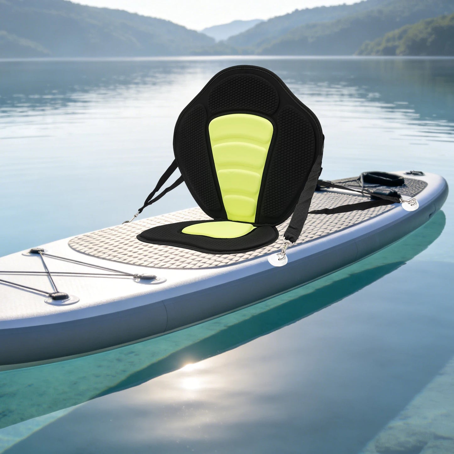 Ergonomic Paddle Board Seat Breathable Black Mesh Lime Foam Cushion Adjustable Straps Stable Portable Canoe Seat Cushion Storage