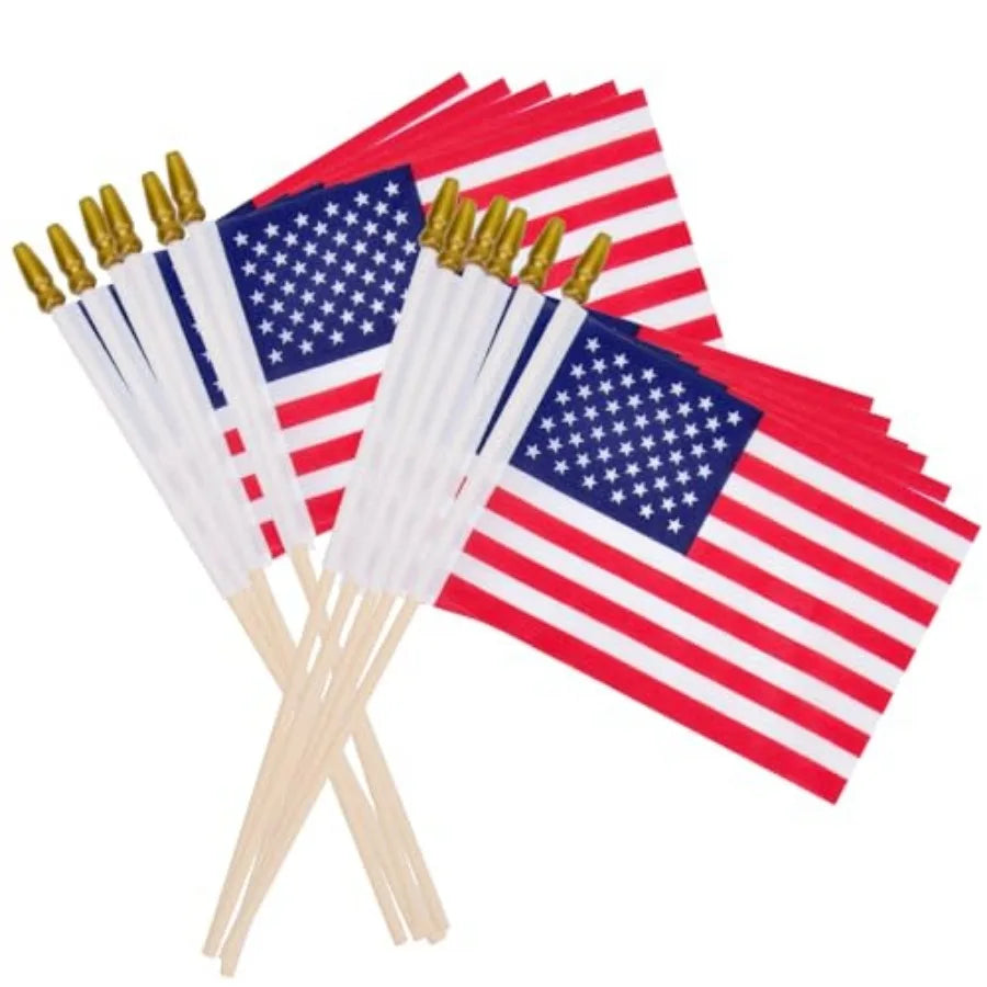 Small American Flags on Stick, Mi Handheld USA Flags with Kid-Safe Spear Top, American flags For Outside, 4th of july decoratio