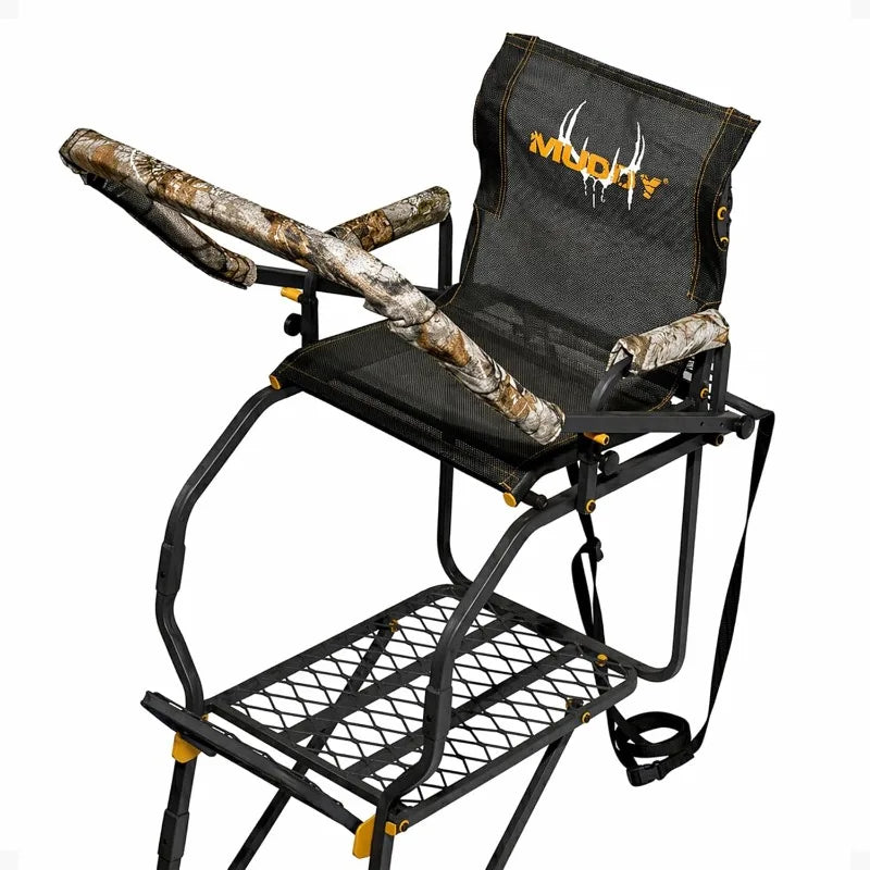 MUDDY 1-Person Huntsman Deluxe Steel Ladder Tree Stand, 17 ft Tall, 300 lb Capacity - Heavy-Duty Hunting Treestand