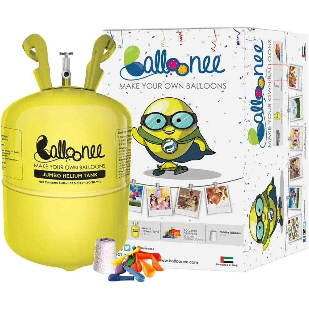 13.5 Cu Ft Jumbo Disposable Helium Party Kit with 50 Assorted Latex Balloons Portable Helium Pump for Home Birthday Wedding Deco
