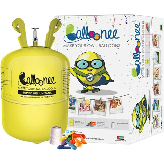 13.5 Cu Ft Jumbo Disposable Helium Party Kit with 50 Assorted Latex Balloons Portable Helium Pump for Home Birthday Wedding Deco