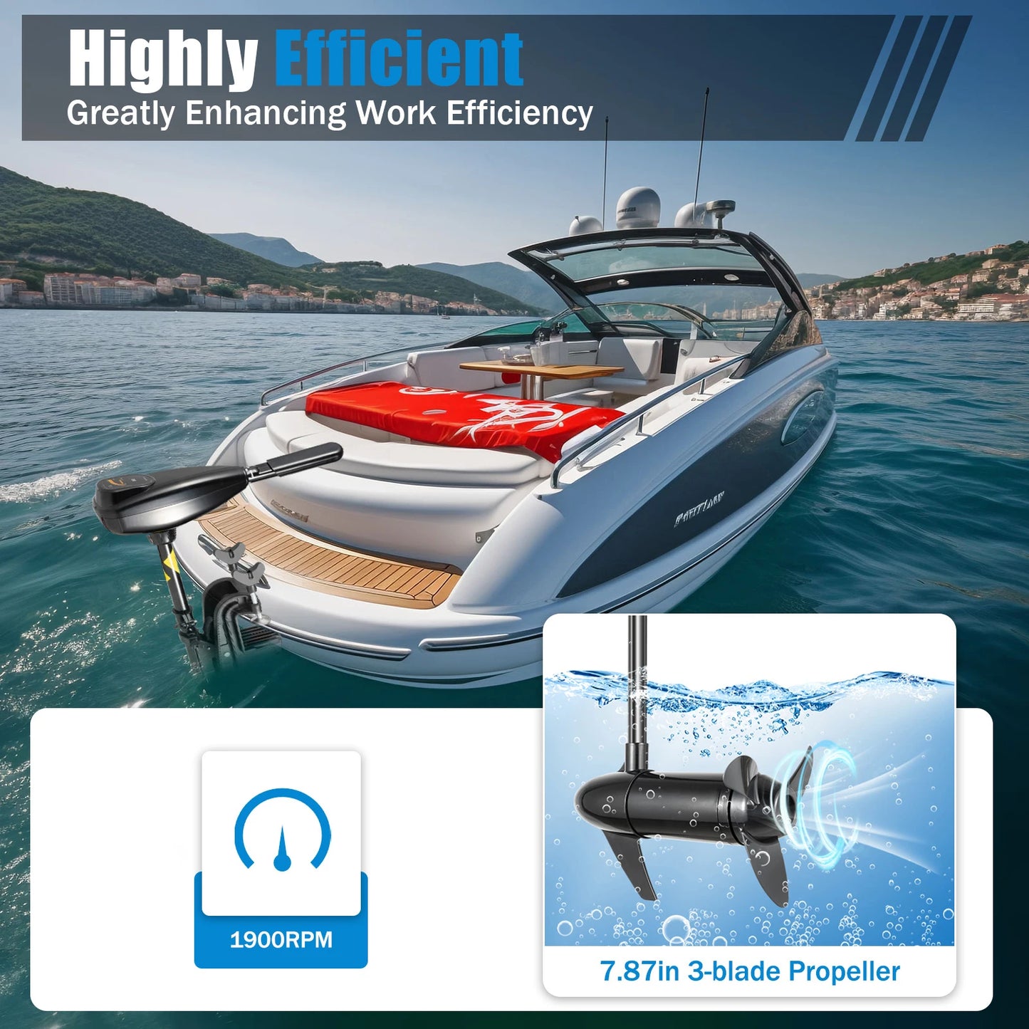 626W Electric Outboard Engine, Multi-speed Adjustable Trolling Motor, Battery-powered Outboard Motor For Kayaks, Plastic Boats